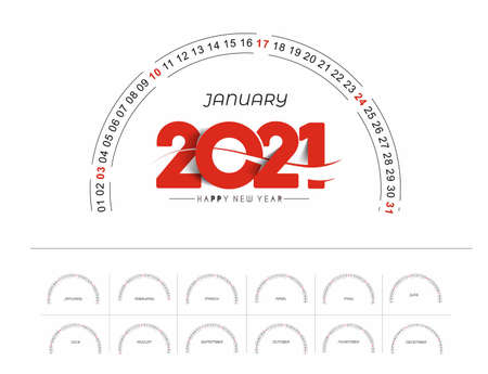 Happy new year 2021 Calendar - New Year Holiday design elements for holiday cards, calendar banner poster for decorations, Vector Illustration Background.のイラスト素材