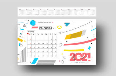 Happy new year 2021 Calendar - New Year Holiday design elements for holiday cards, calendar banner poster for decorations, Vector Illustration Background.のイラスト素材