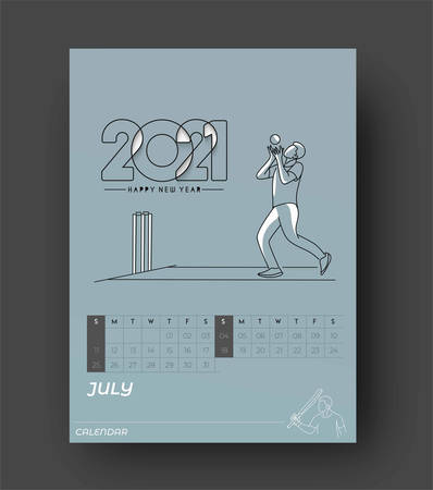 Happy new year 2021 Calendar Cricket Poster Event - New Year Holiday design elements for holiday cards, calendar banner poster for decorations, Vector Illustration Background.のイラスト素材