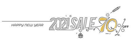 Happy New Year 2021 Text Typography Design Abstract Flat 70% Sale Banner Poster, Vector...