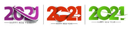 Set of Happy New Year 2021 Text Typography Design Patter, Vector illustration.
