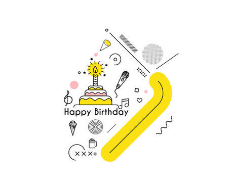 Birthday cake icon vector illustration. Text Happy birthday. Cake for birthday celebration with...