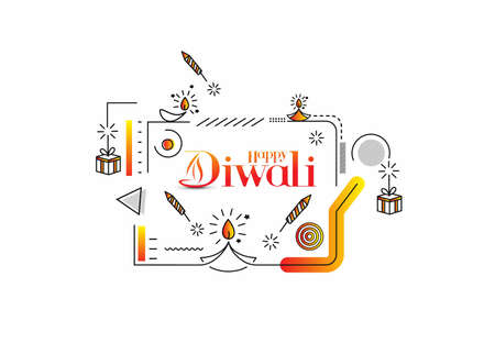 Happy Diwali text with Rocket firecrackers design. Poster Banner Vector illustration.のイラスト素材