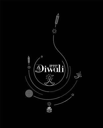 Happy Diwali text with Rocket firecrackers design. Poster Banner Vector illustration.のイラスト素材