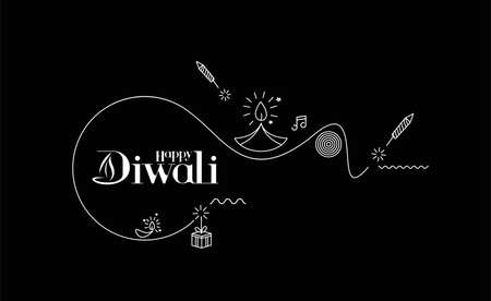 Happy Diwali text with Rocket firecrackers design. Poster Banner Vector illustration.のイラスト素材