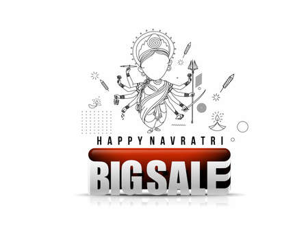 Happy Durga Puja festival with Hindi text of happy navratri India holiday background, Big Sale Poster Banner Vector illustration.のイラスト素材