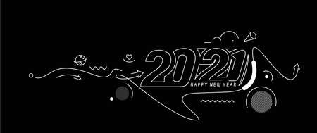 Happy New Year 2021 Text Typography Design Patter, Vector illustration.のイラスト素材