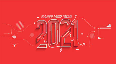 Happy New Year 2021 Text Typography Design Patter, Vector illustration.