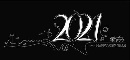 Happy New Year 2021 Text Typography Design Patter, Vector illustration.のイラスト素材