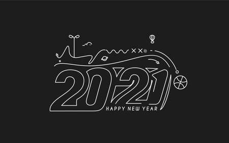 Happy New Year 2021 Text Typography Design Patter, Vector illustration.のイラスト素材