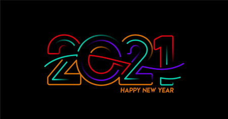 Happy New Year 2021 Text Typography Design poster, Vector illustration.のイラスト素材
