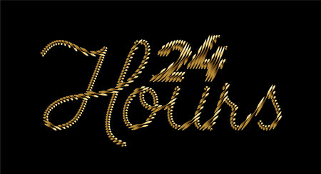 24 Hours Gold Calligraphic 3d Style Text shopping poster vector illustration Design.のイラスト素材