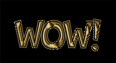 Wow! Gold Calligraphic flat line Style Text Vector illustration Design.のイラスト素材