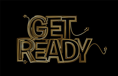 Gold Font Get Ready Text made vector design element.のイラスト素材