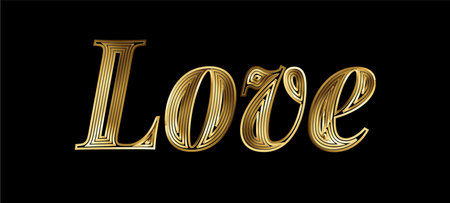Love Calligraphic Gold Style Text Poster vector illustration Design.のイラスト素材