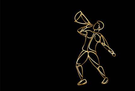 Man hand holding megaphone Gold icon concept of business announcement, vector illustration.のイラスト素材