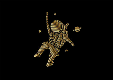Astronaut in spacesuit, Flat Line Art Design illustration.のイラスト素材
