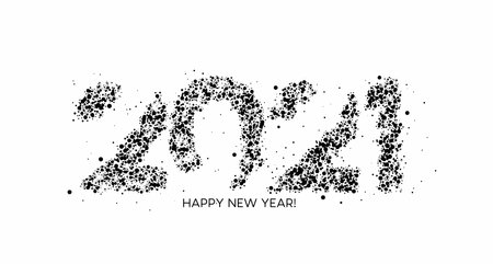 Happy New Year 2021 Particle Text Typography Design Banner Poster, Vector illustration.