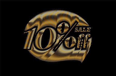 10% OFF Gold Sale Discount Banner. Discount offer price tag. Vector Modern Sticker Illustration.のイラスト素材