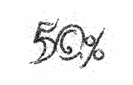 50% OFF Particle Sale Discount Banner. Discount offer price tag. Vector Modern Sticker Illustration.