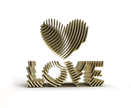 3D Render Love gold word lettering. Modern calligraphy script love text illustration Design.の写真素材