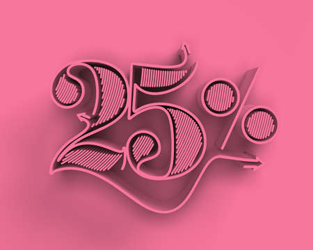 3D Render 25% OFF Sale Discount Banner. Discount offer price tag Illustration Design.の写真素材