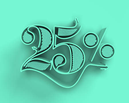 3D Render 25% OFF Sale Discount Banner. Discount offer price tag Illustration Design.の写真素材