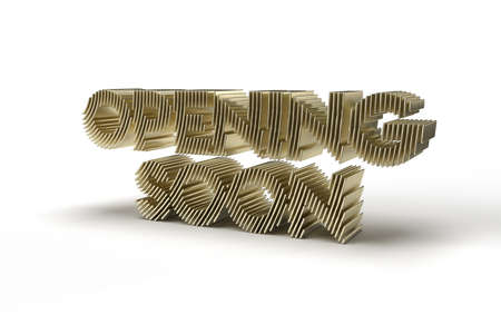 3D Rendring Opening Soon Calligraphic Gold Style Text 3D illustration Design.の写真素材