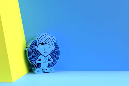 3D Render Boy practicing yoga pose, 21st june international yoga day Flyer Poster Illustration Design.の写真素材