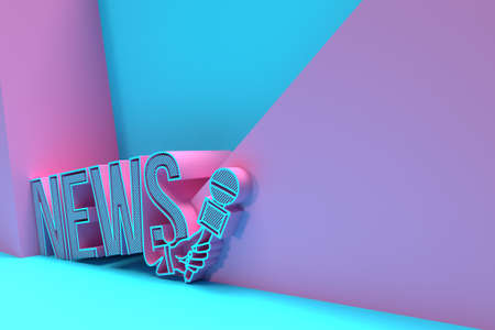 3D Live News Template with Microphone. Journalism concept, 3D Render illustration.