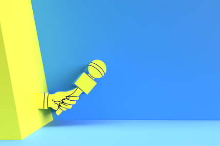 3D Live news template with microphone. Journalism concept, 3D Render illustration.の写真素材
