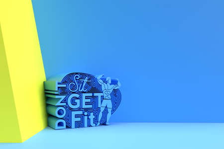 3D Render Don't Sit Get Fit Calligraphic with Space of Your Text 3D illustration Design.の写真素材