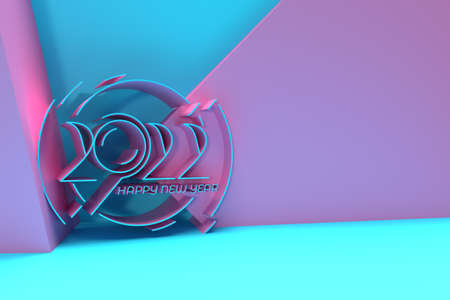 3D Render Happy New Year 2022 Text Typography Design Banner Poster, 3D illustration.の写真素材
