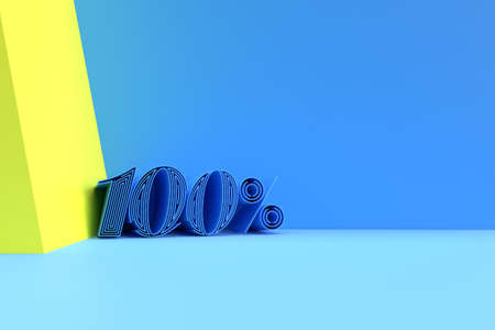 3D Render 100% OFF Sale Discount Banner with Space of Your Text. 3D Illustration Design.の写真素材