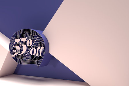 3D Render 55% OFF Sale Discount Banner Flyer Poster Illustration Design.の写真素材