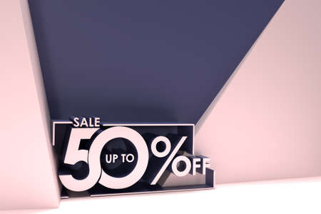 3D Render Abstract 50% Sale OFF Discount Banner 3D Illustration Design.の写真素材