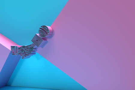 3D Live news template with microphone. Journalism concept, 3D Render illustration.の写真素材