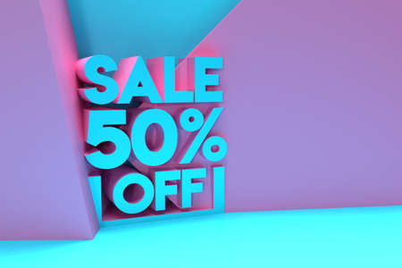 3D Render 50% OFF Sale Discount Banner with space of your text Illustration Design.の写真素材