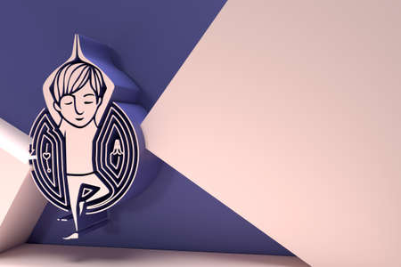 3D Render Boy practicing yoga pose, 21st june international yoga day Flyer Poster Illustration Design.の写真素材