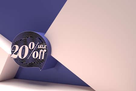 3D Render 20% OFF Sale Discount Banner Flyer Poster Illustration Design.の写真素材