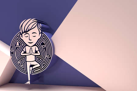 3D Render Boy practicing yoga pose, 21st june international yoga day Flyer Poster Illustration Design.の写真素材