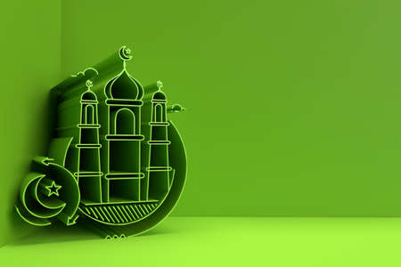 3D Render illustration of a Mosque Design. Eid Mubarak celebration.の写真素材