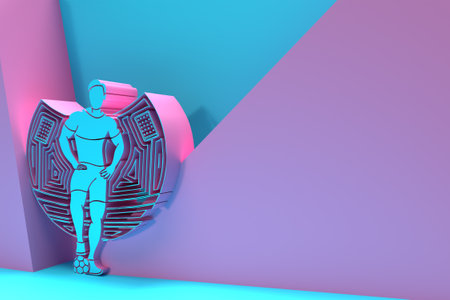 3D Soccer Player Man Standing Poster with Space of Your Text 3D Illustration Design.の写真素材