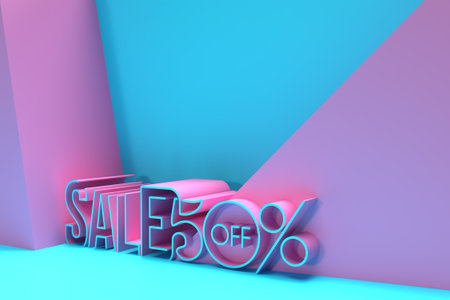 3D Render 50% OFF Sale Discount Banner with space of your text Illustration Design.の写真素材