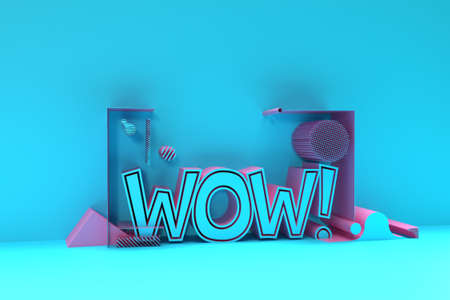 3D Render Wow  Calligraphic with Space of Your Text Flyer Poster 3D illustration Design.の写真素材