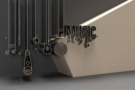 3D Render Music Text Banner Flyer Poster 3D illustration Design.の写真素材