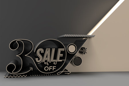 3D Render Abstract 30% Sale OFF Discount Banner 3D Illustration Design.の写真素材