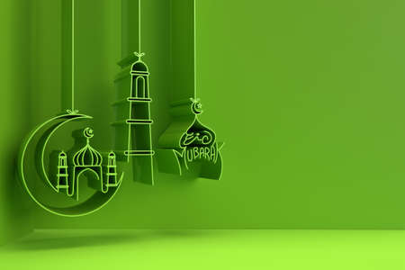 3D Render illustration of a Mosque Design. Eid Mubarak Celebration.の写真素材