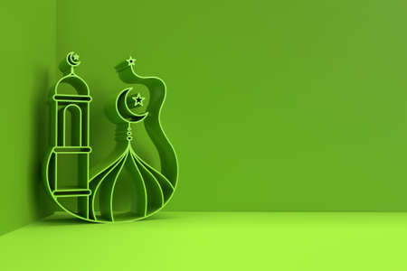 3D Render illustration of a Mosque Design. Eid Mubarak Celebration.の写真素材