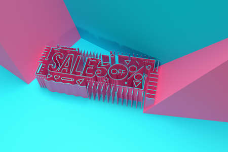 3D Render Abstract 50% Sale OFF Discount Banner 3D Illustration Design.の写真素材